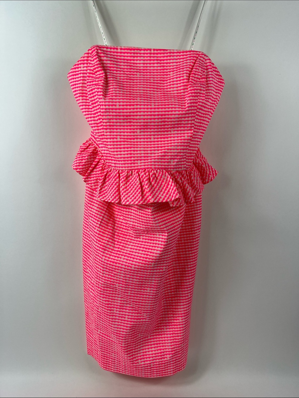 Lilly Pulitzer Strapless Pink & White Peplum Sheath Dress Size 0 Cotton Back Zip